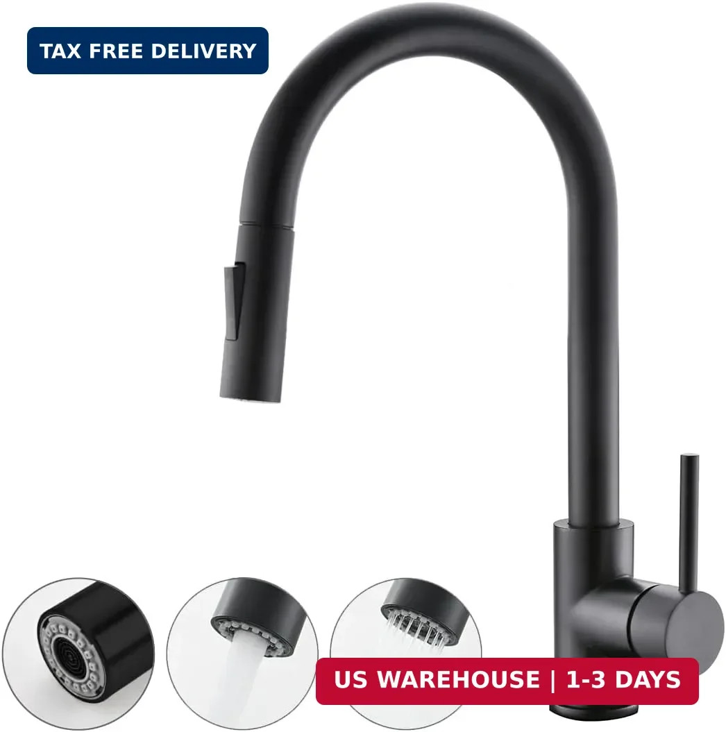 Black Kitchen Faucet with Pull Down Sprayer, High Arc Stainless Steel Mate