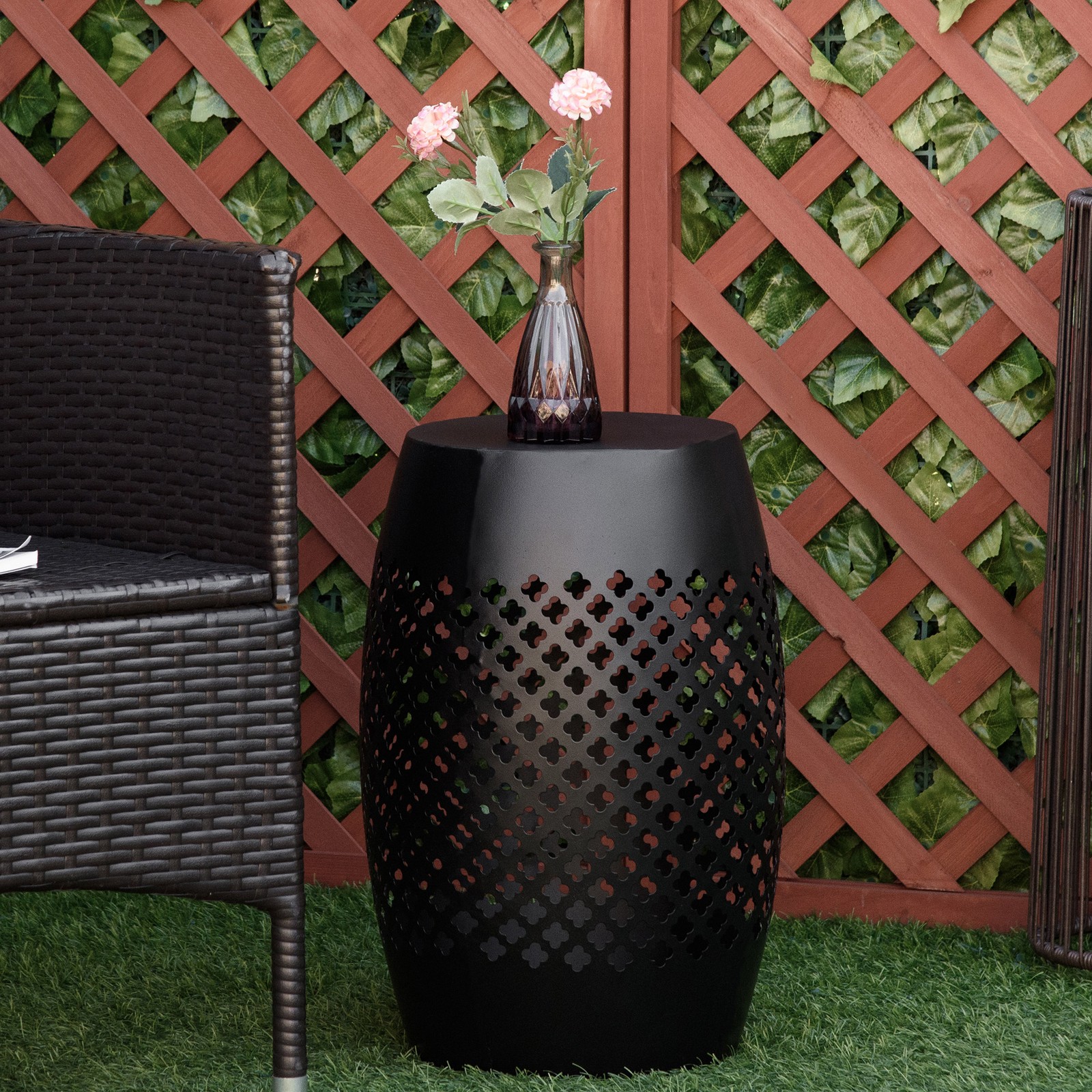 12" Outdoor Garden Accent Table, Black