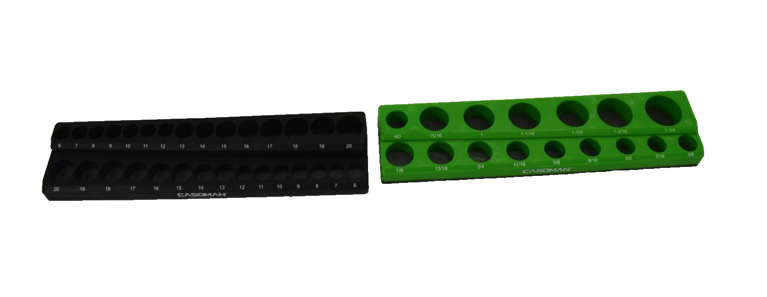 Lot of 2 Casoman Shallow Magnetic Socket Organizers Metric & Standard Genuine