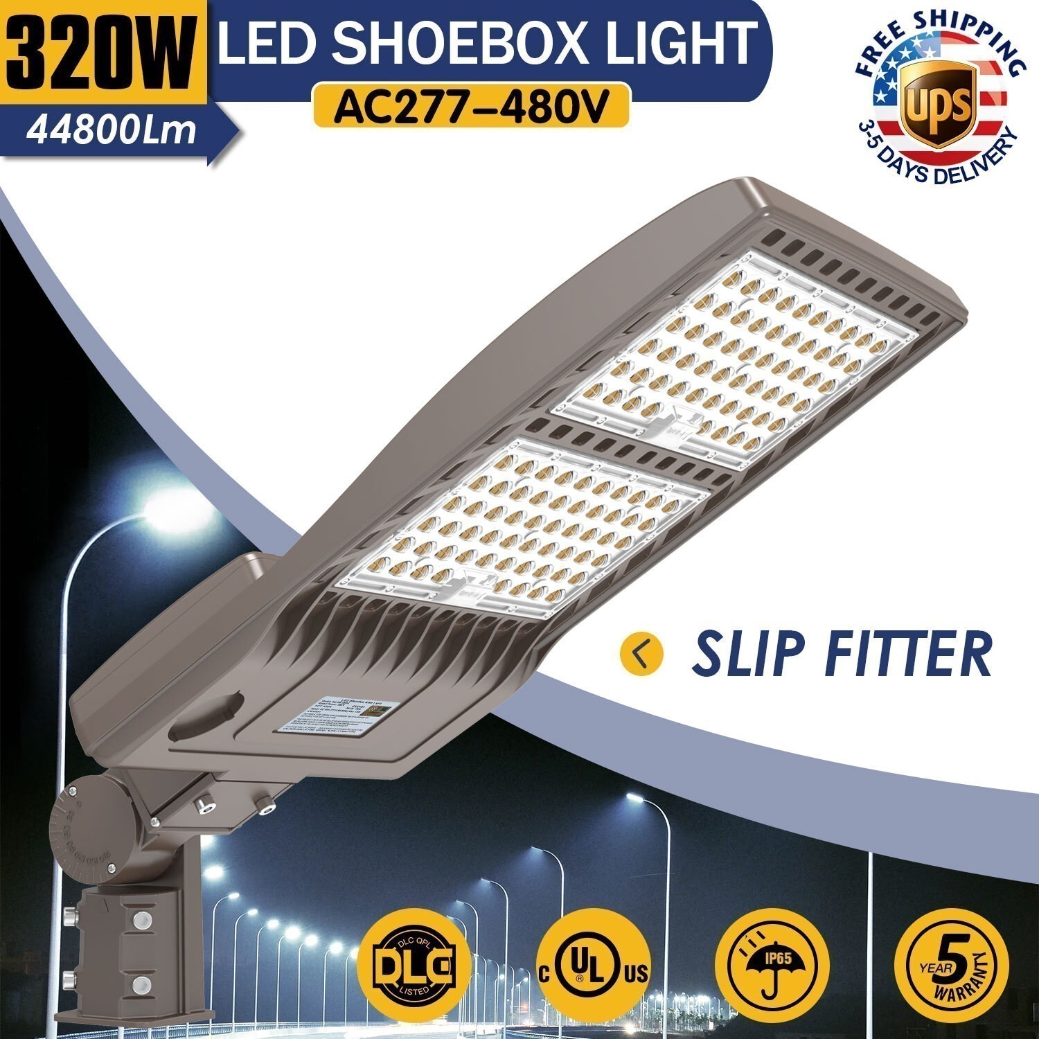 480V 320W LED Shoebox Parking Lot Pole Light Commercial Street Area Outdoor IP65