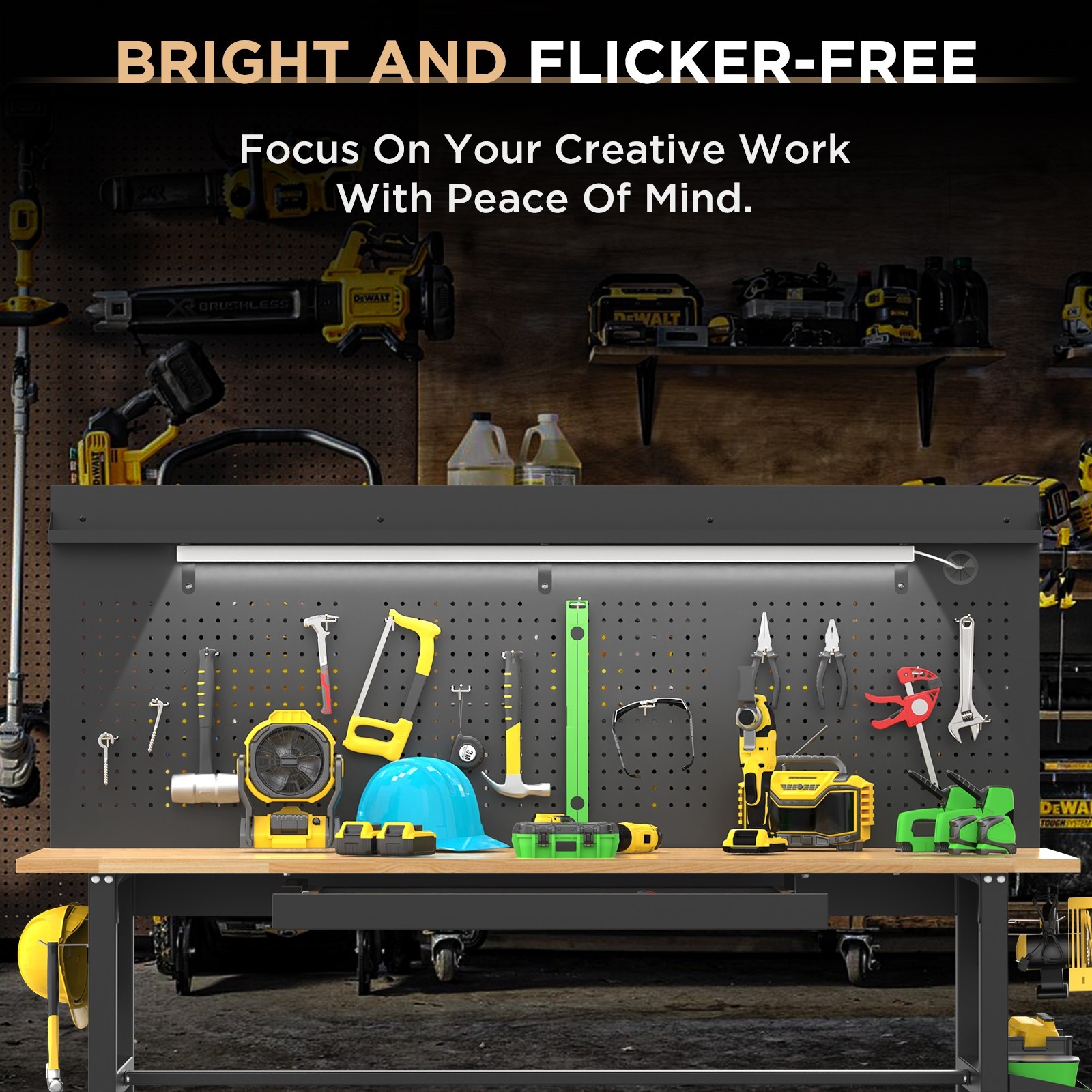 Solid Wood 60" Workbench 2000lb LED Power Height Adjustable Wheels