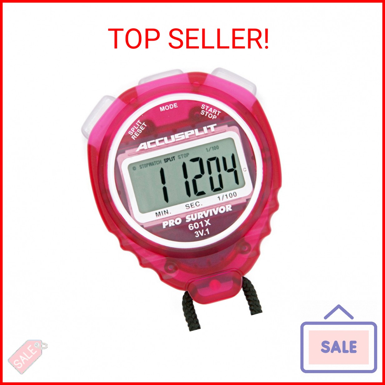ACCUSPLIT Pro Survivor - A601X Stopwatch, Clock, Extra Large Display (Cherry)