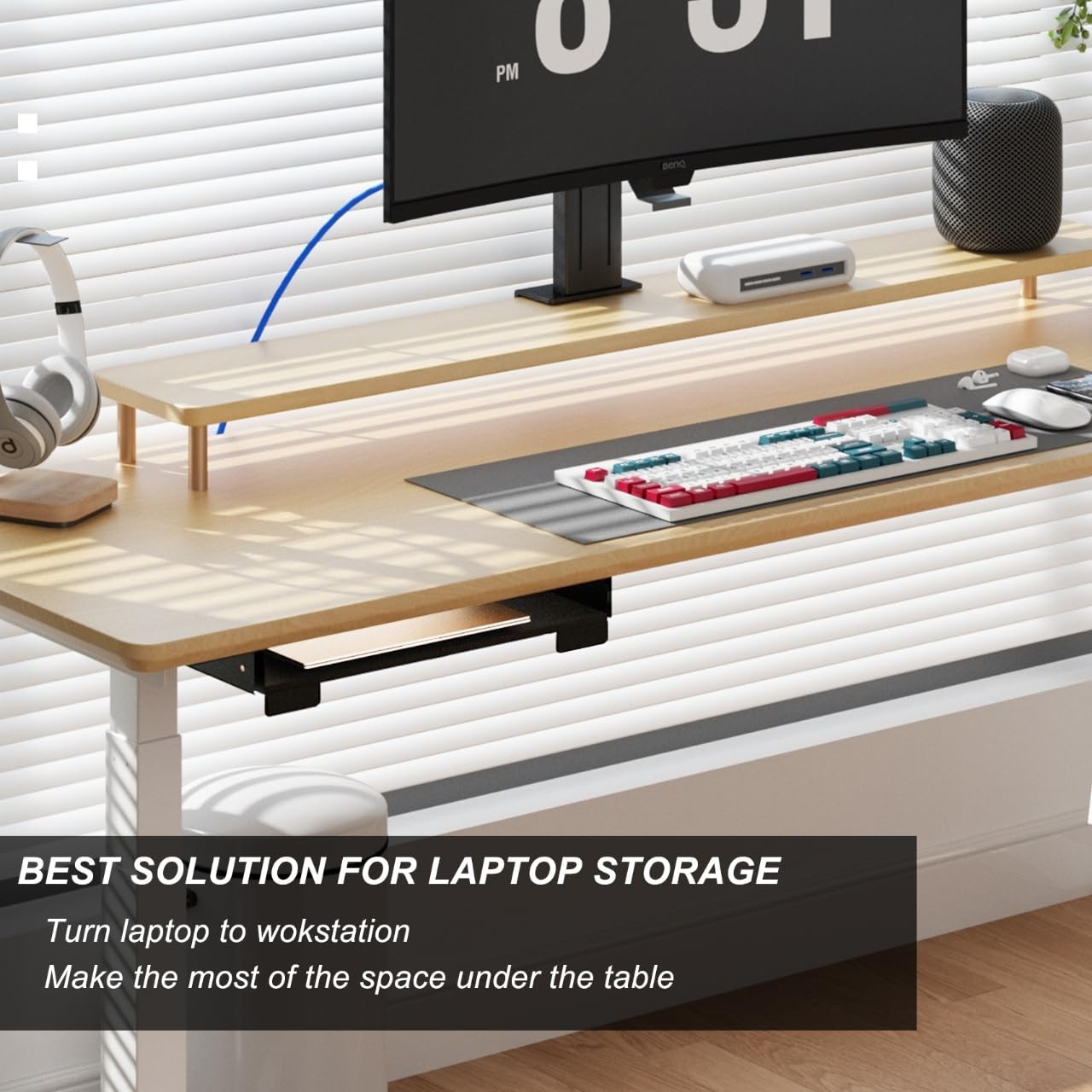 20 Inch Under Desk Mounted Sliding Loptop Drawer, Desktop Extension Pull-Out ...