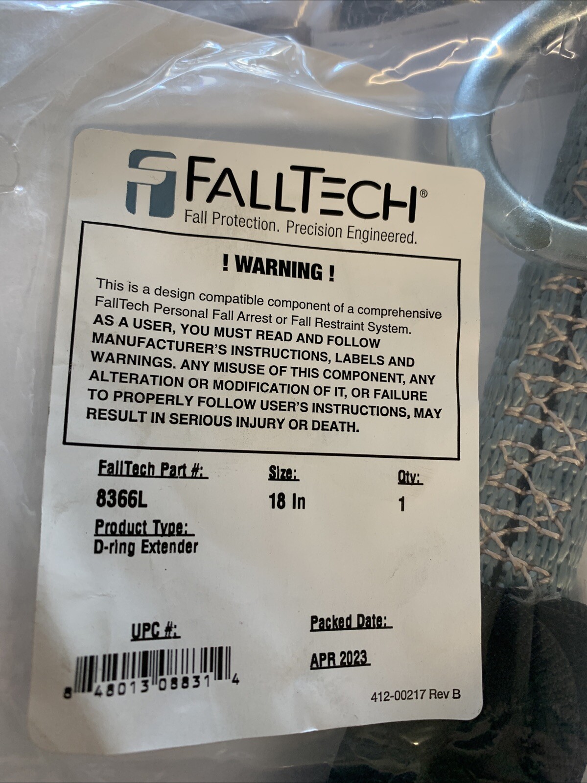 Falltech 8366L D-Ring Extender With Loop,18 In.