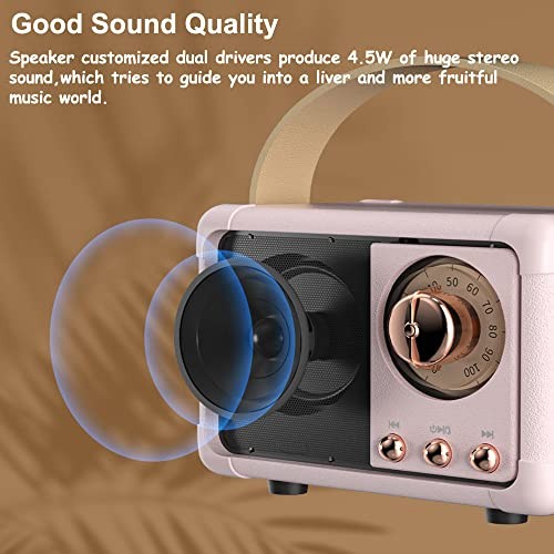 Retro Bluetooth Speaker, Portable Wireless Speaker with Crystal Clear Pink