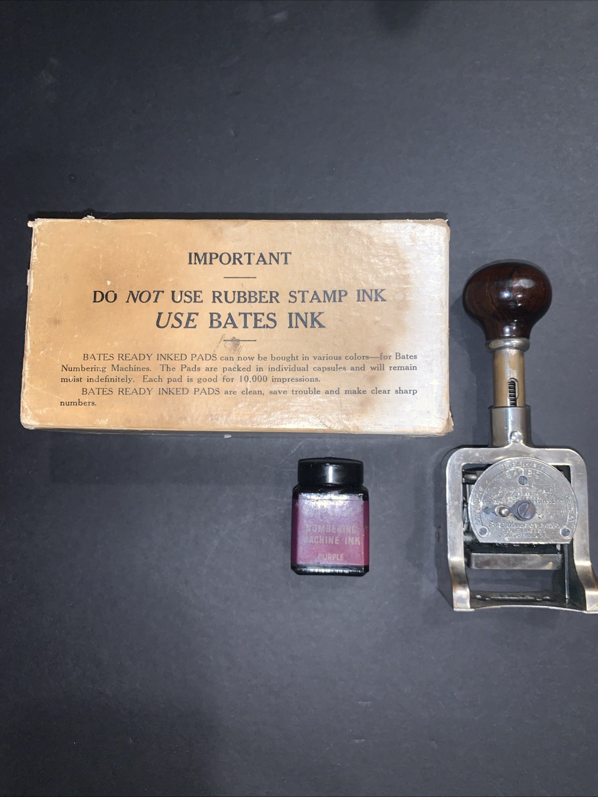 Vtg Bates Numbering Machine Multiple 3 Movement 5 Wheels Style E in Original Box