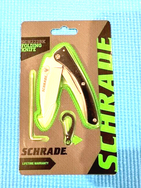 Camper/ Hiker Pocket Knife EDC Black Schrade 8Cr13MoV Blade Carabiner + Tool