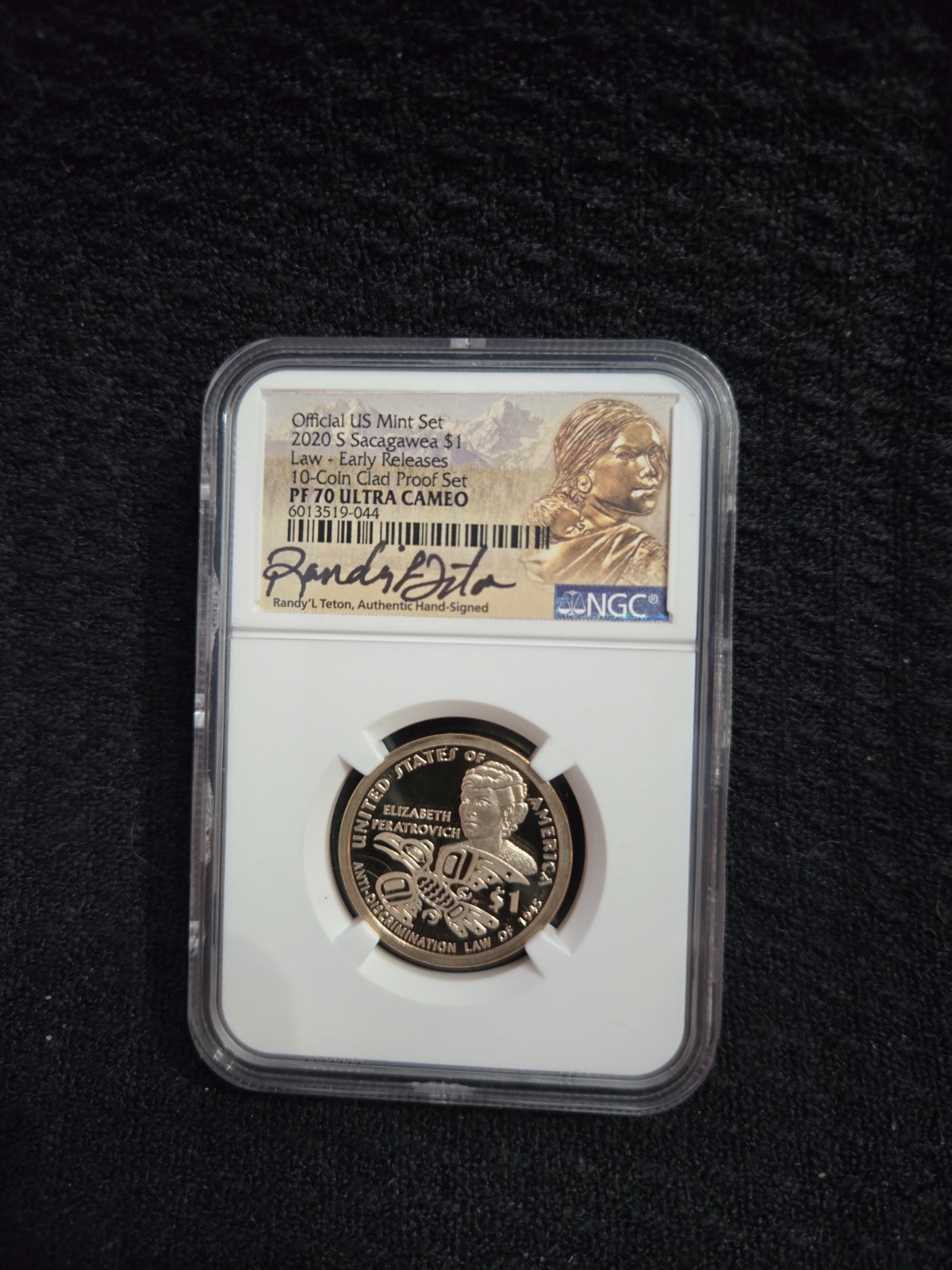 2020 S Sacagawea pf 70 $1 signed by Randy Teton Early Release
