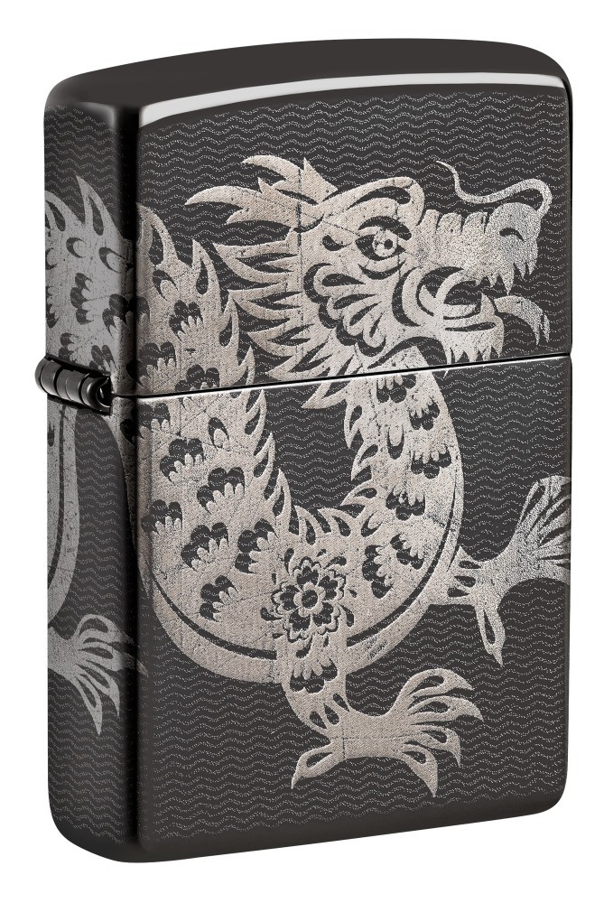 Zippo Lucky Dragon Design High Polish Black Windproof Pocket Lighter, 46260
