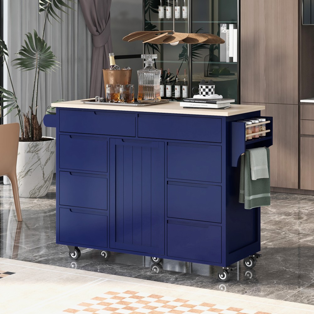 Kitchen Cart with Countertop Storage Cabinet Kitchen Island on Wheels For Home