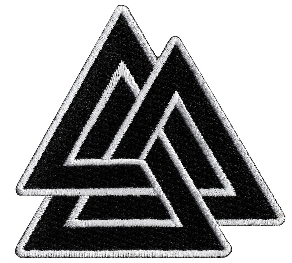 VALKNUT TRIANGLE PATCH iron-on embroidered NORSE VIKING ODIN PAGAN SYMBOL BLACK