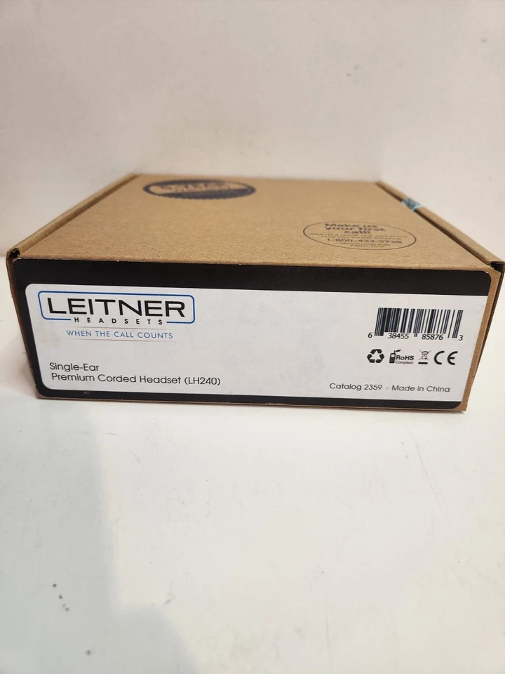 Leitner LH240 Corded Office Telephone Headset Single Ear Classic NEW OPEN BOX