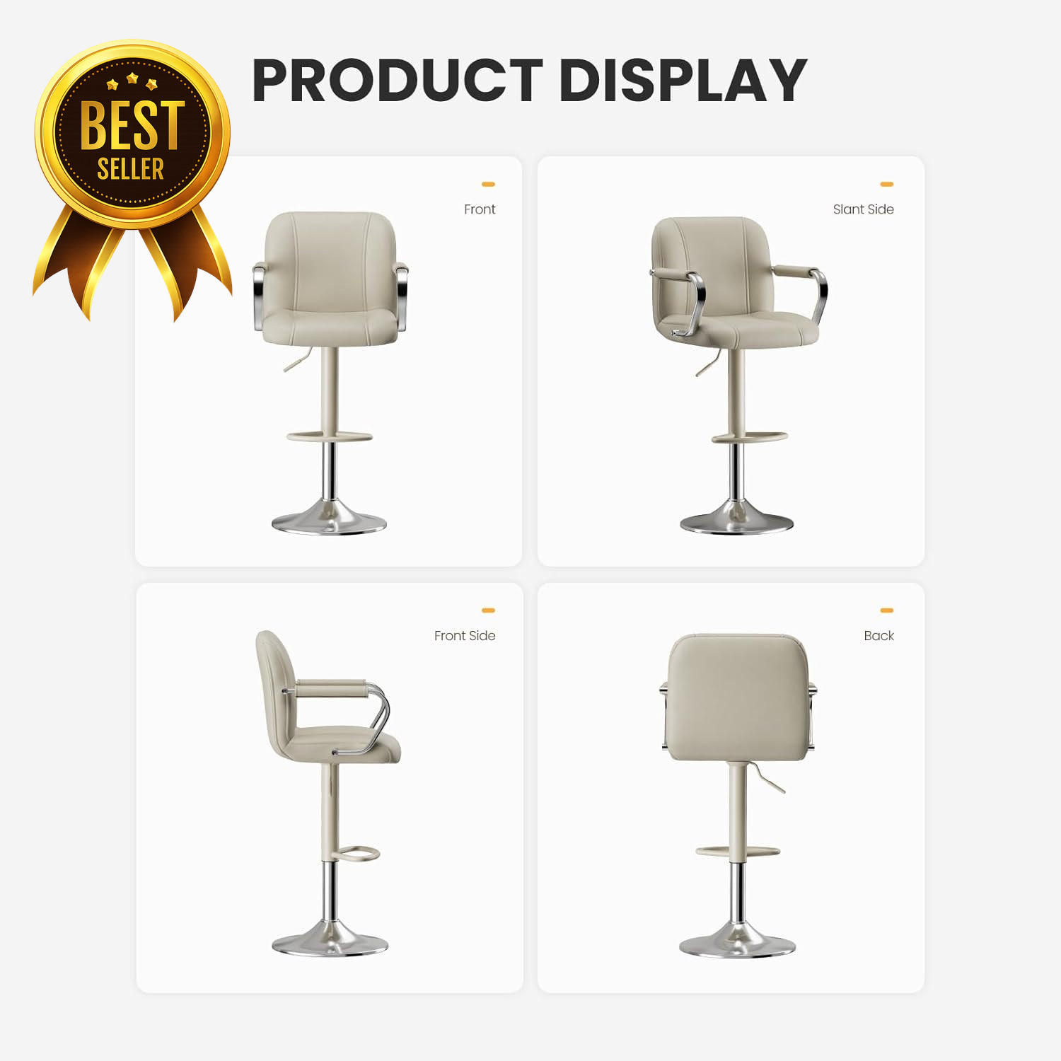 Set of 2 Adjustable Swivel Counter Chairs Beige Kitchen Island Bar Stools