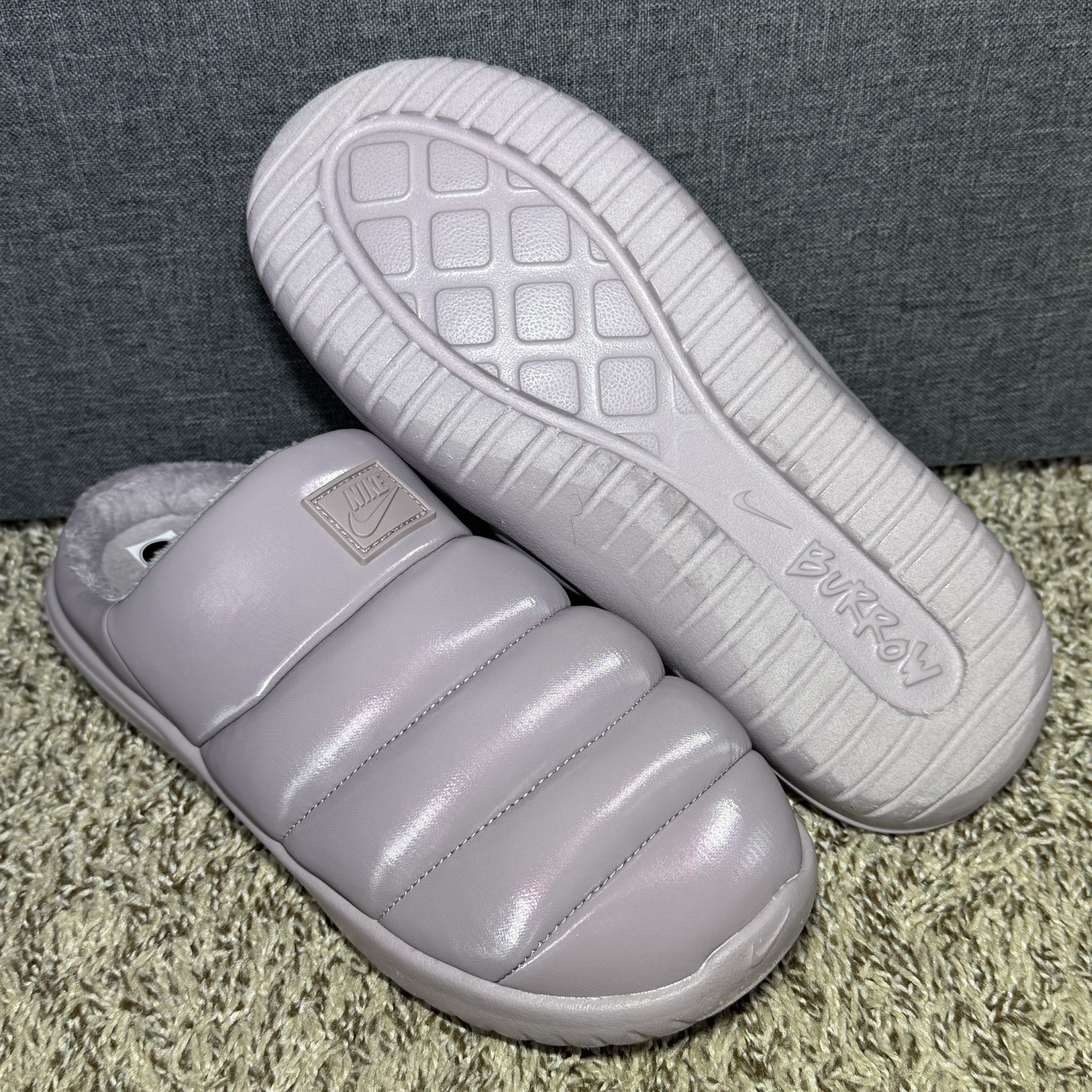 Nike Slippers Burrow SE Puffer Womens Size 10 Light Violet Ore Clog FZ7940-200