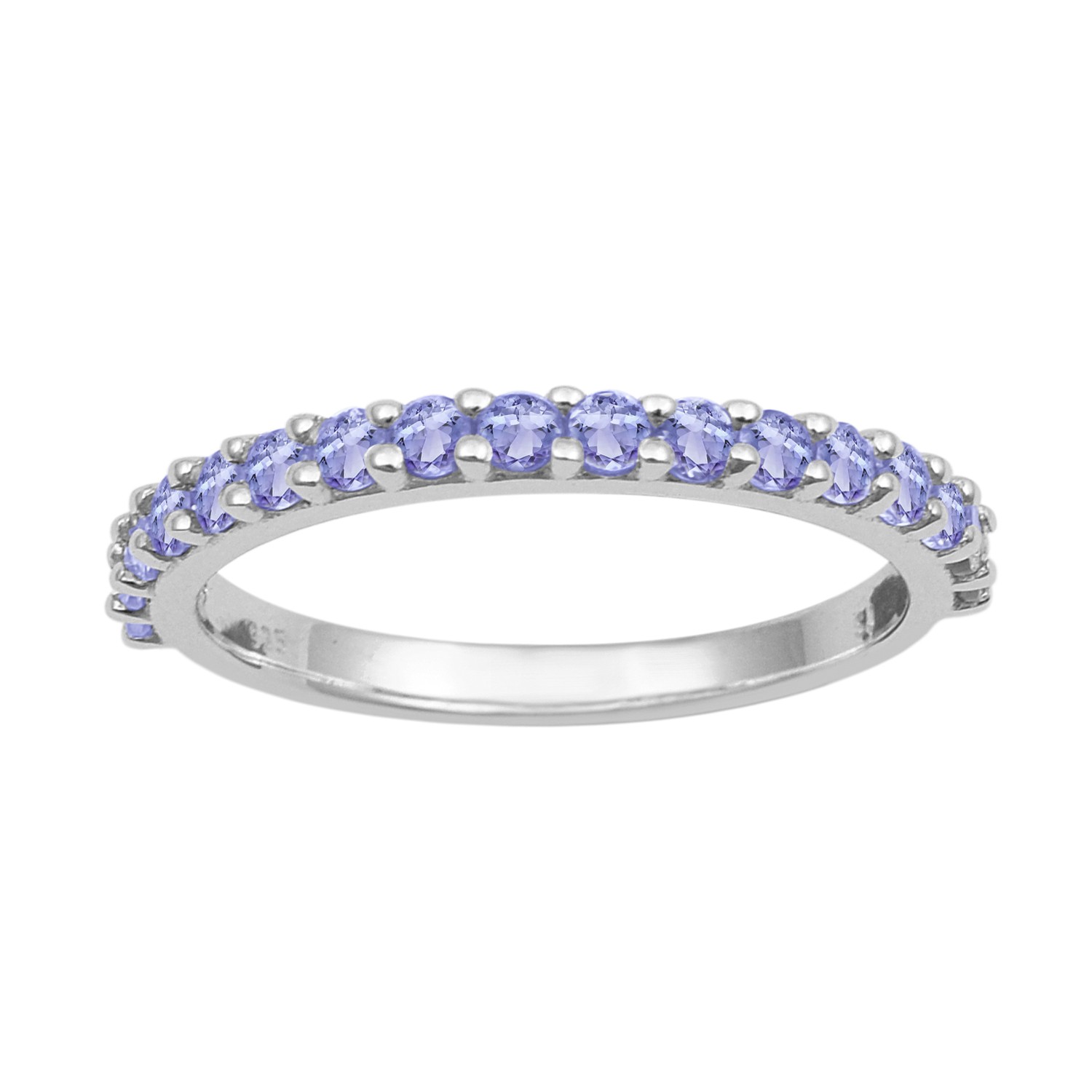Half Eternity Round Natural Tanzanite 925 Sterling Silver Stackable Band Ring
