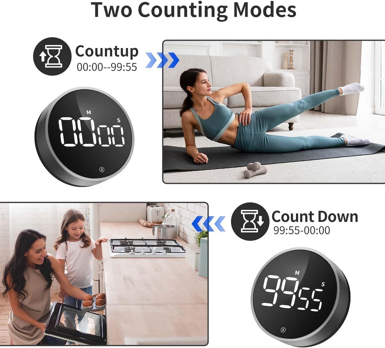 VOCOO Digital Kitchen Timer - Magnetic Countdown Countup Timer with Large LED Di