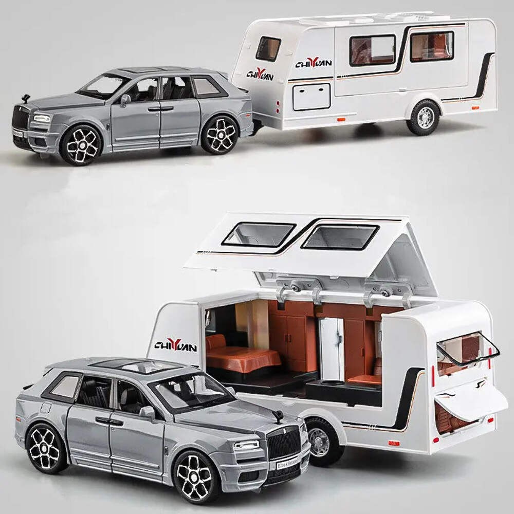 1/32 Alloy Trailer RV Truck Car Model Diecast Metal Recreational Off-road Vehicl