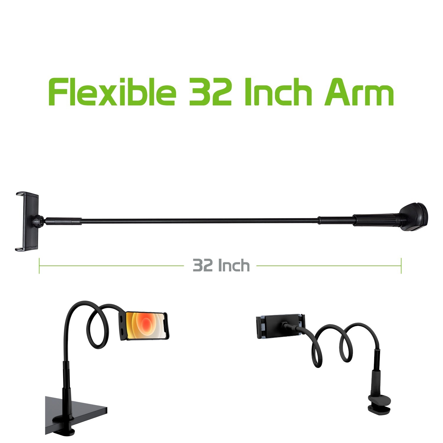 Cellet Flexible Gooseneck Desktop Table Mount for Tablets & Cell phones - Black