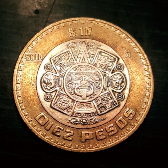 10 Pesos 2018 "Aztec sun stone representing Tonatiuh with the fire Mask" Bi-Met