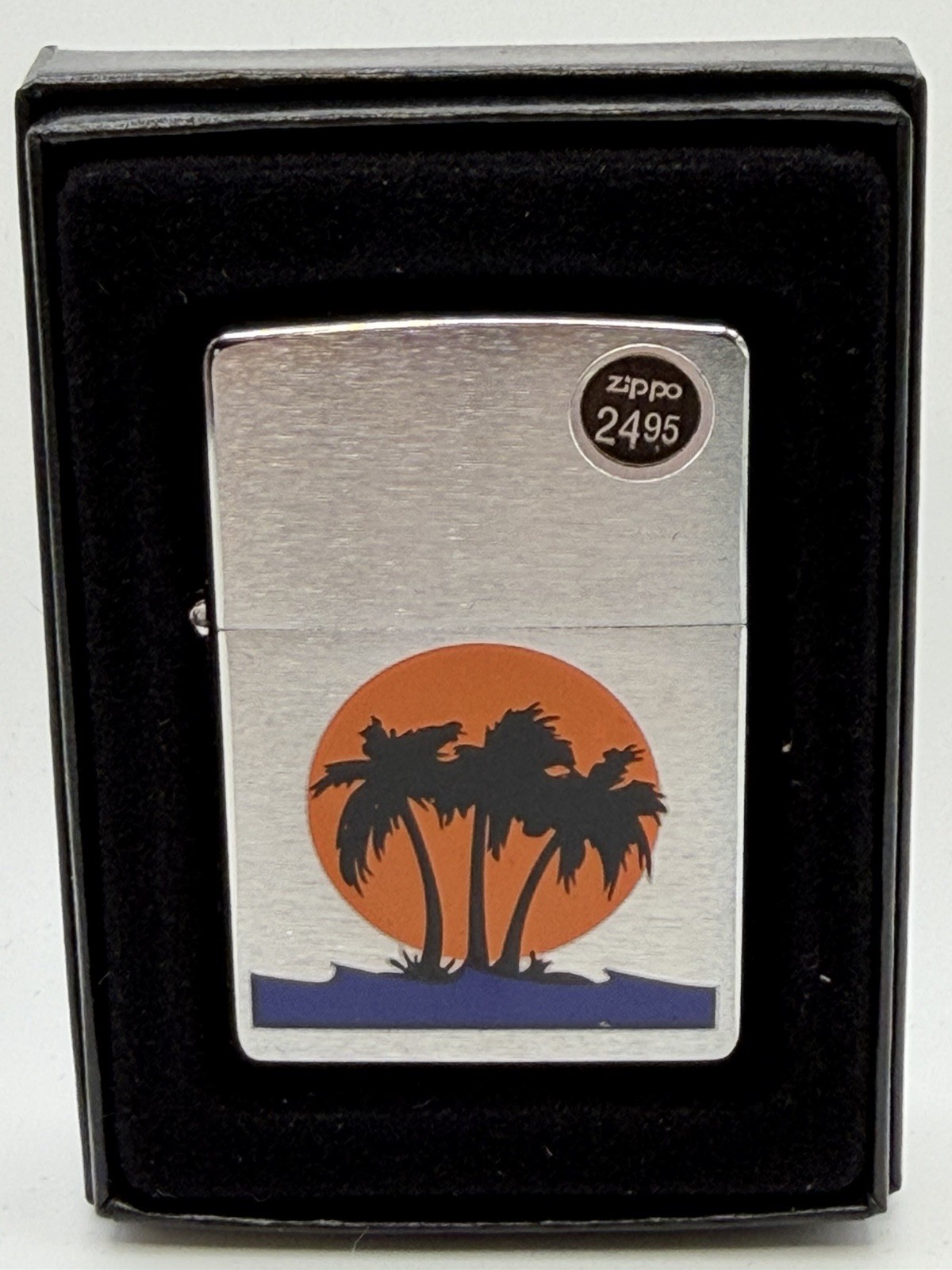 Vintage 2008 Sunset & Palm Trees Chrome Zippo Lighter NEW B7