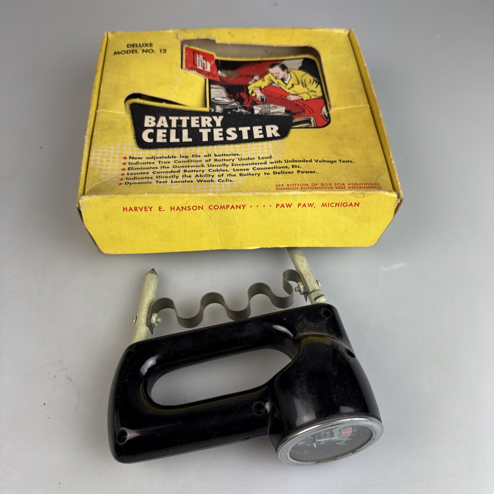 Vintage Battery Cell Tester Harvey E Hanson Co. Deluxe Model No. 12 Original Box