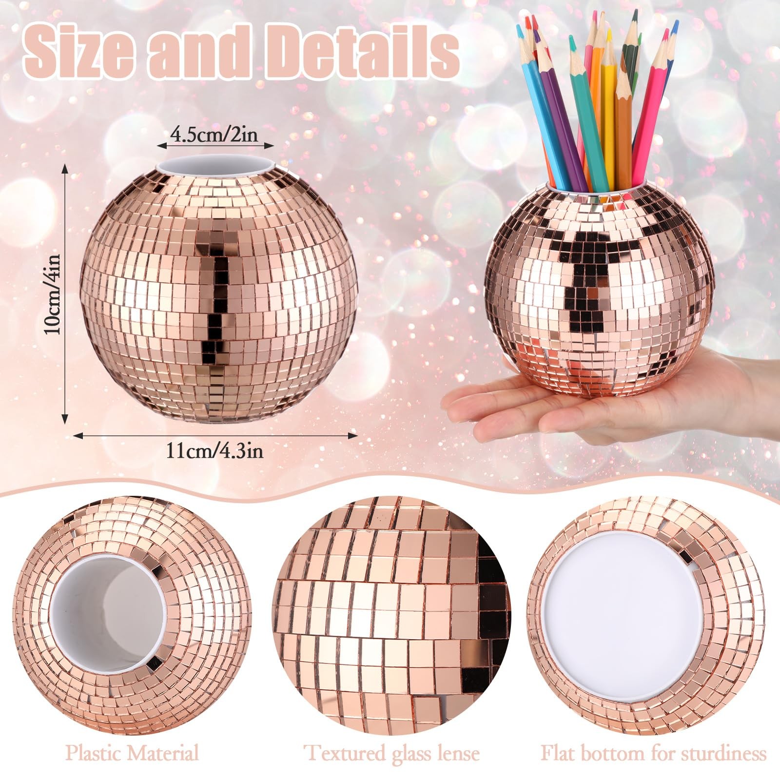 4 Inch Disco Pencil Pen Holder for Desk Sequin Plastic Makeup Brush Holder Or...