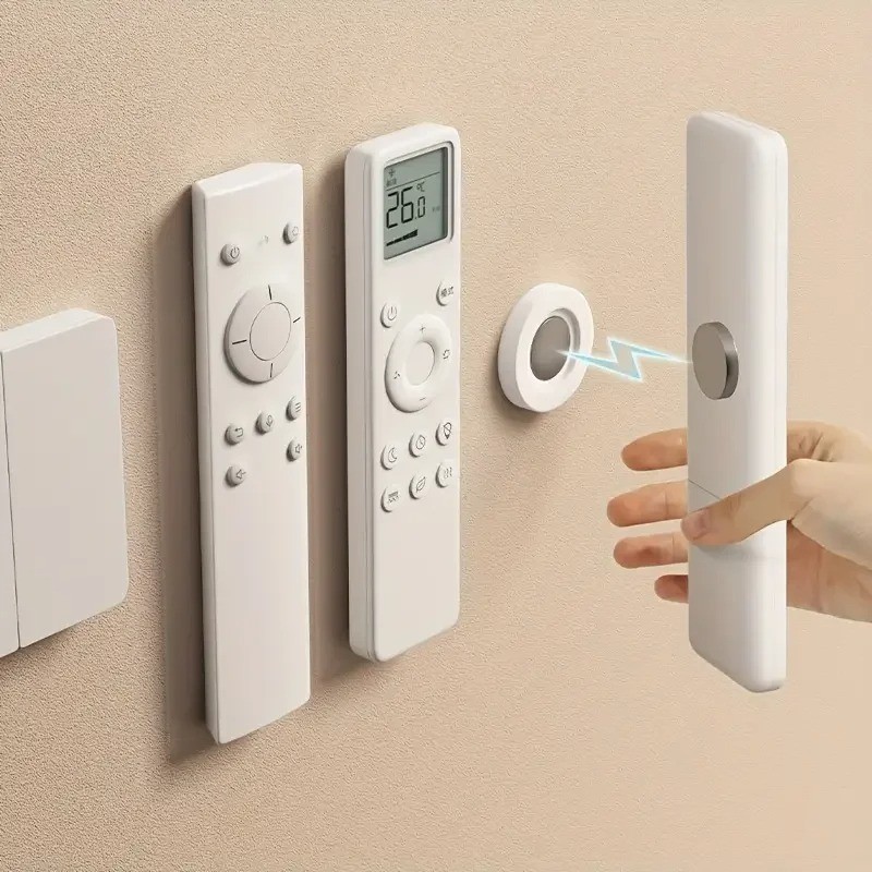 3PCS Magnetic Remote Control Holder Wall Mount No Drill Storage Rack White