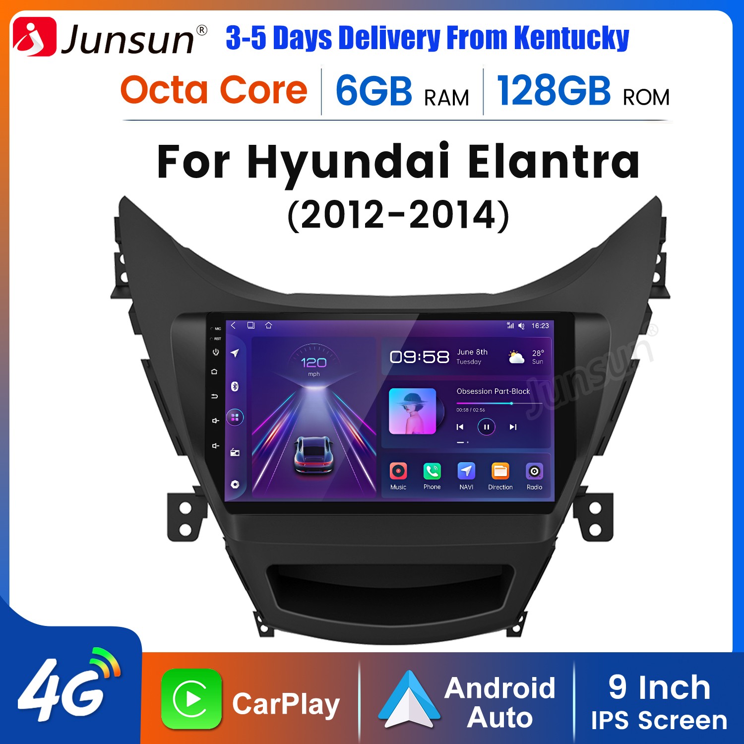 6+128G Carplay Android15 Car Stereo Radio GPS Navi For Hyundai Elantra 2012-2014
