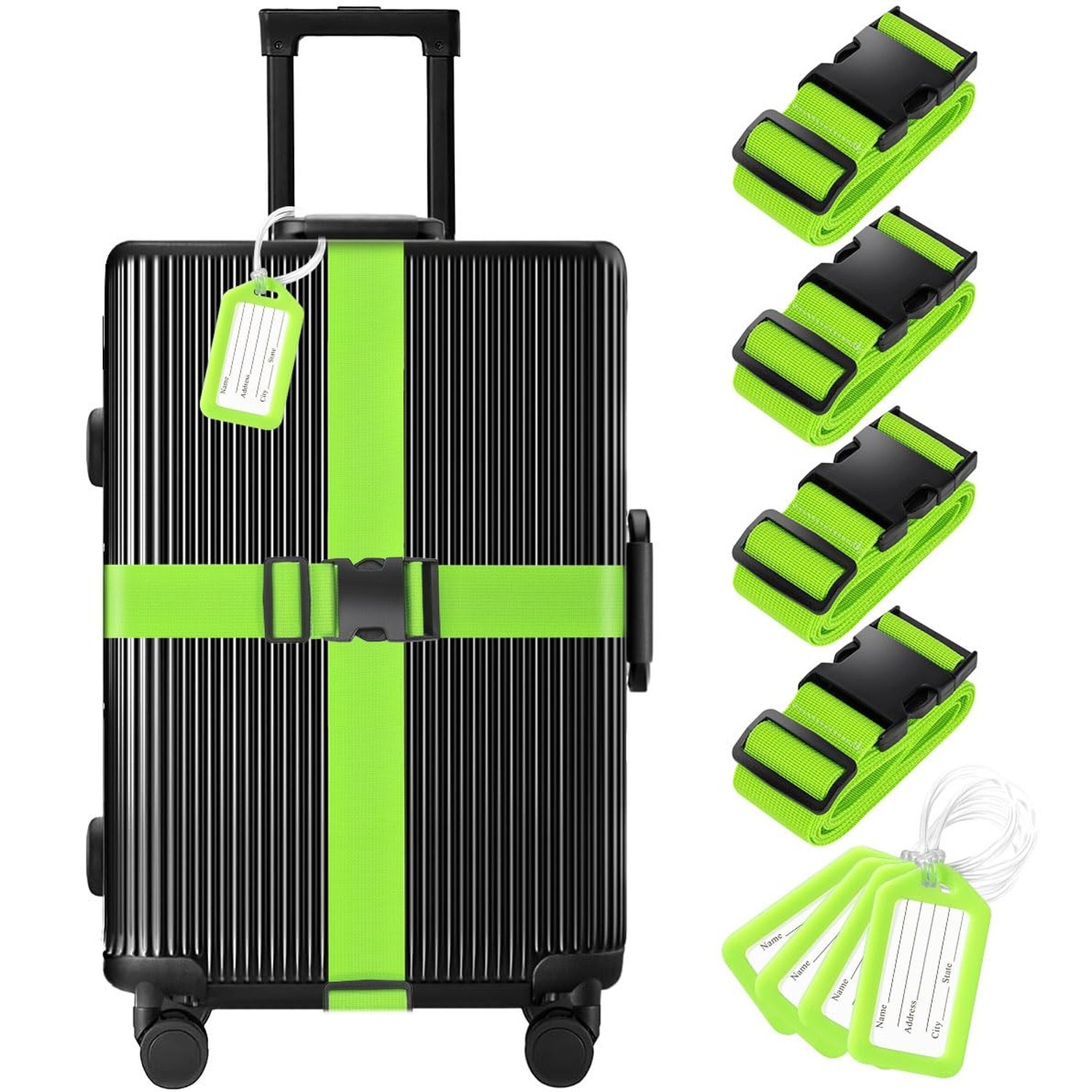 8 Pack Luggage Straps and Tags Set - 4 Straps, 4 Tags, TSA Approved Suitcase ...