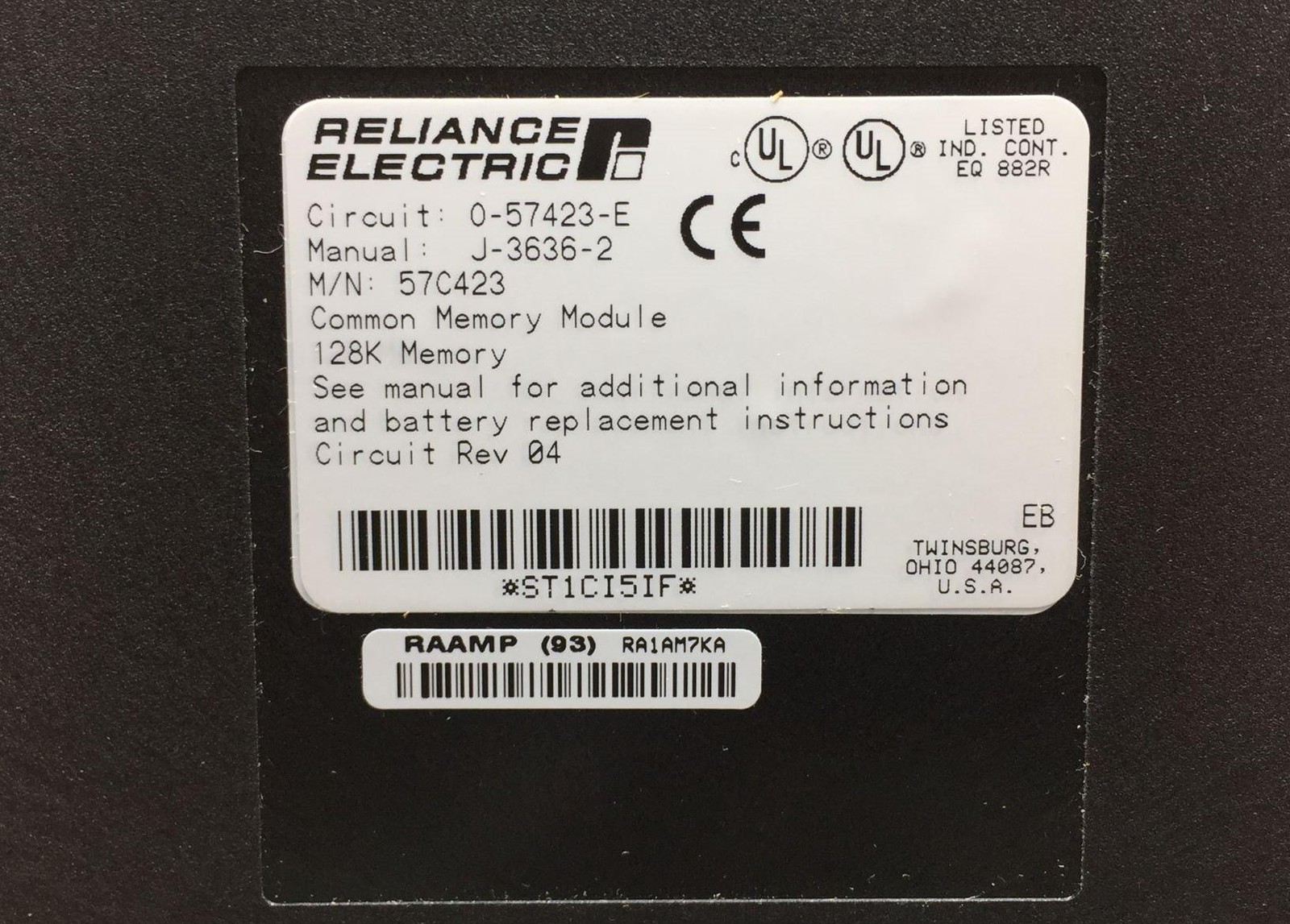 Reliance Electric 57C423 Automax 128K Memory Module