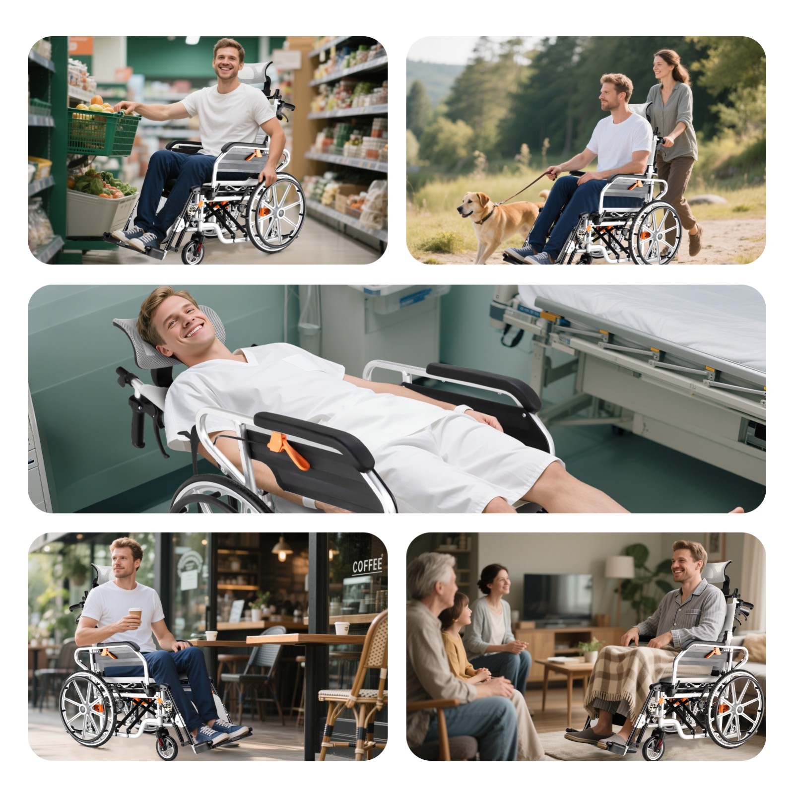 3-in-1 Multi-Purpose Wheelchair, Foldable Transport Wheelchair, Support 265 lbs