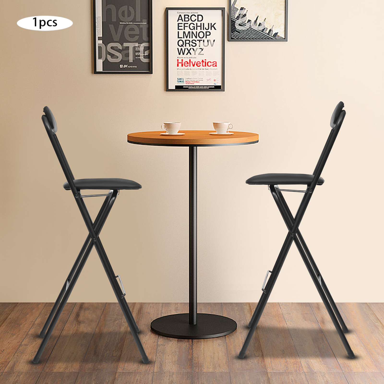 Black Padded Folding High Back Chair Breakfast Kitchen Bar Stool Foldable Seat