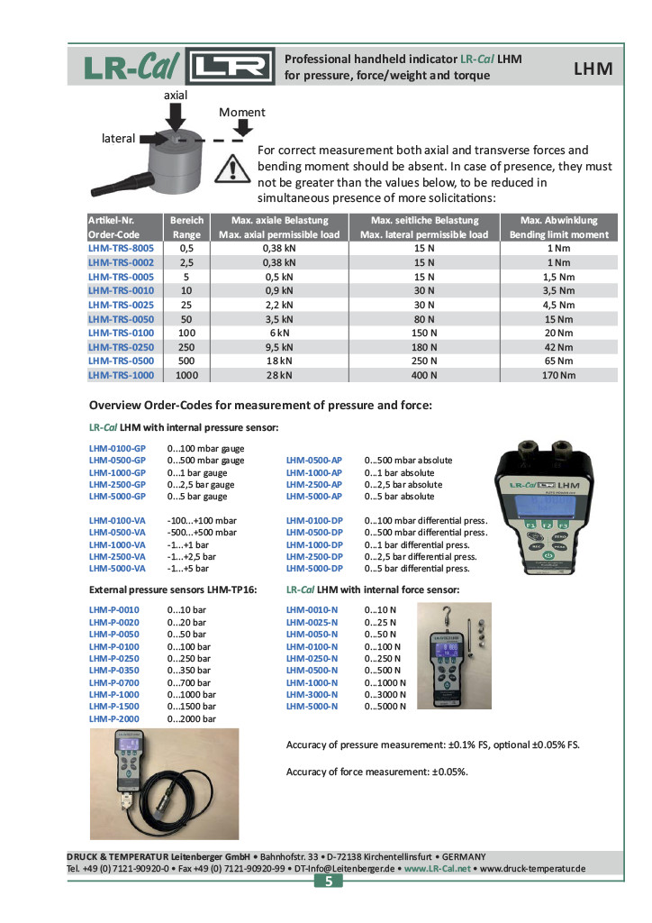 LR-Cal LHM DP Pressure / Torque Meter with Differential Pressure Sensor ±0.1%