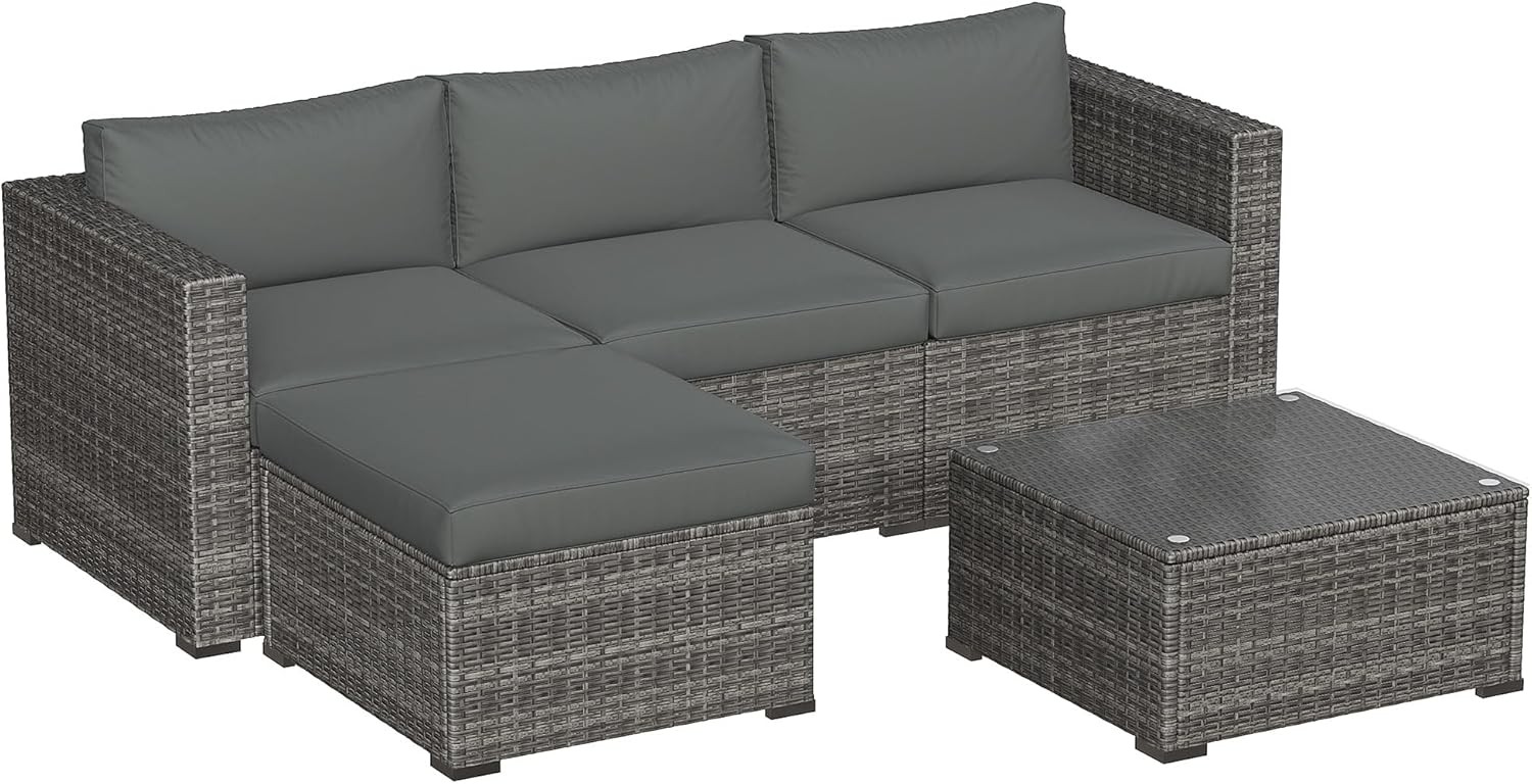 5 Piece Outdoor Patio Sectional Furniture Set Weather Resistant Rattan Outside