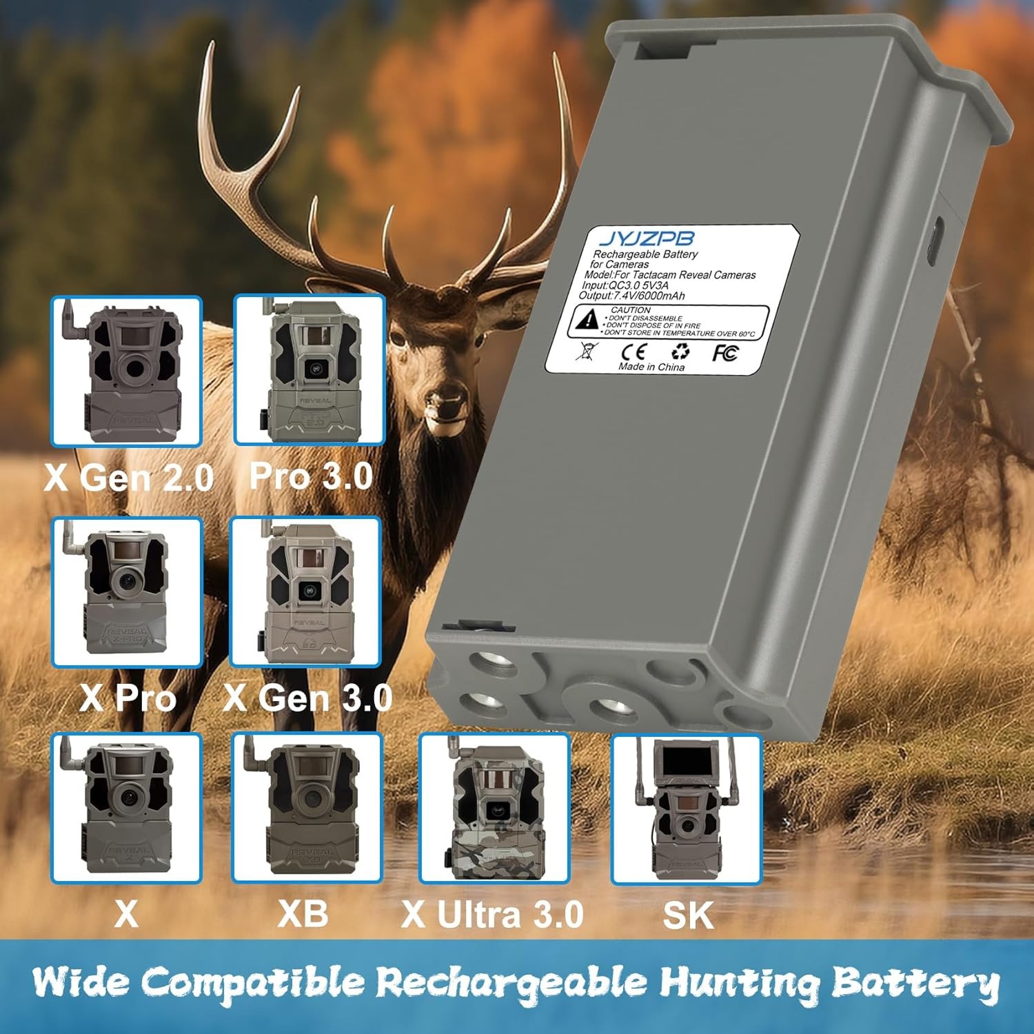 Rechargeable Trail Camera Battery For Tactacam Reveal Hunting X/X Pro/Pro 3.0