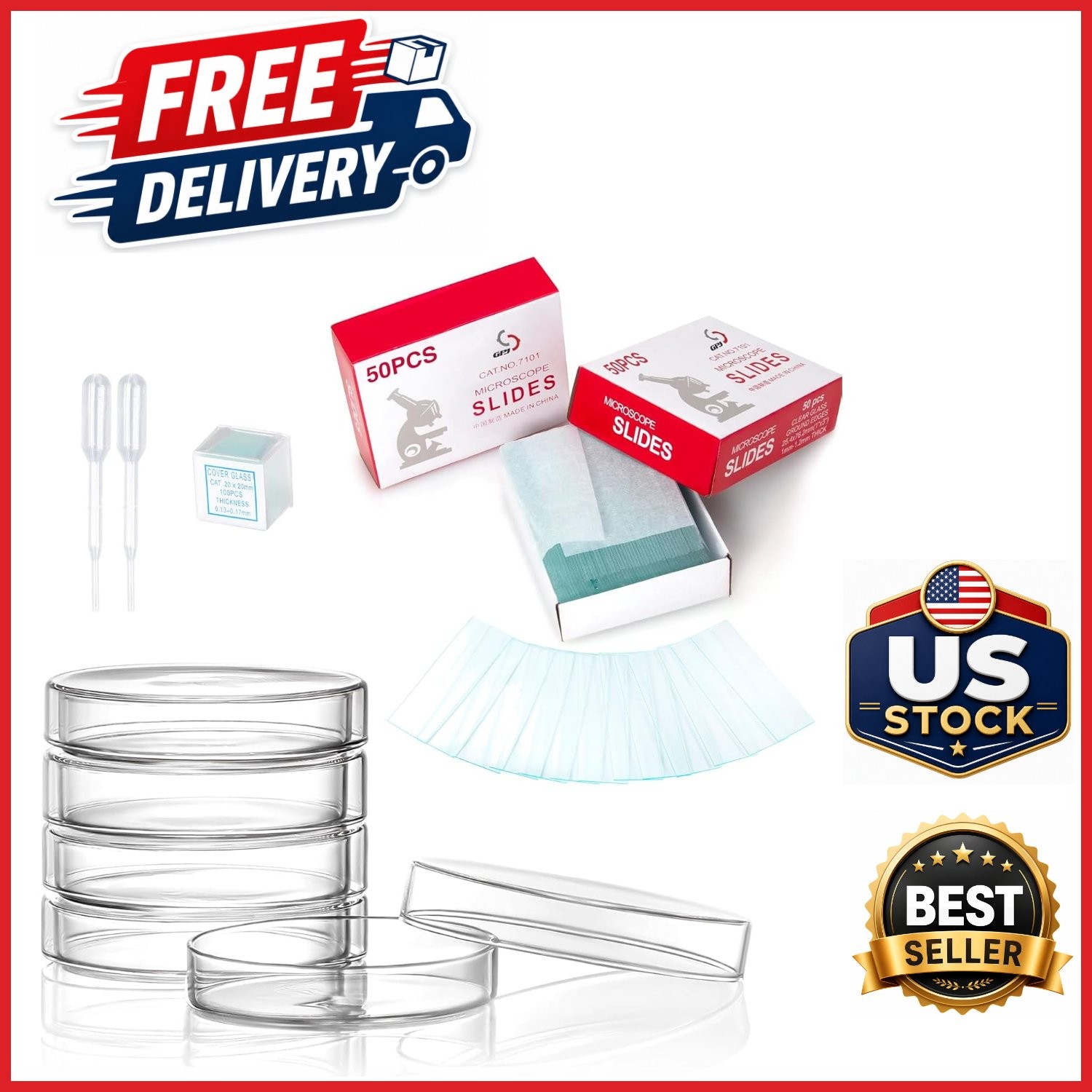 60mm Lab Petri Dishes with Lids - 5 Pack for Bacteria Culturing & Experiments
