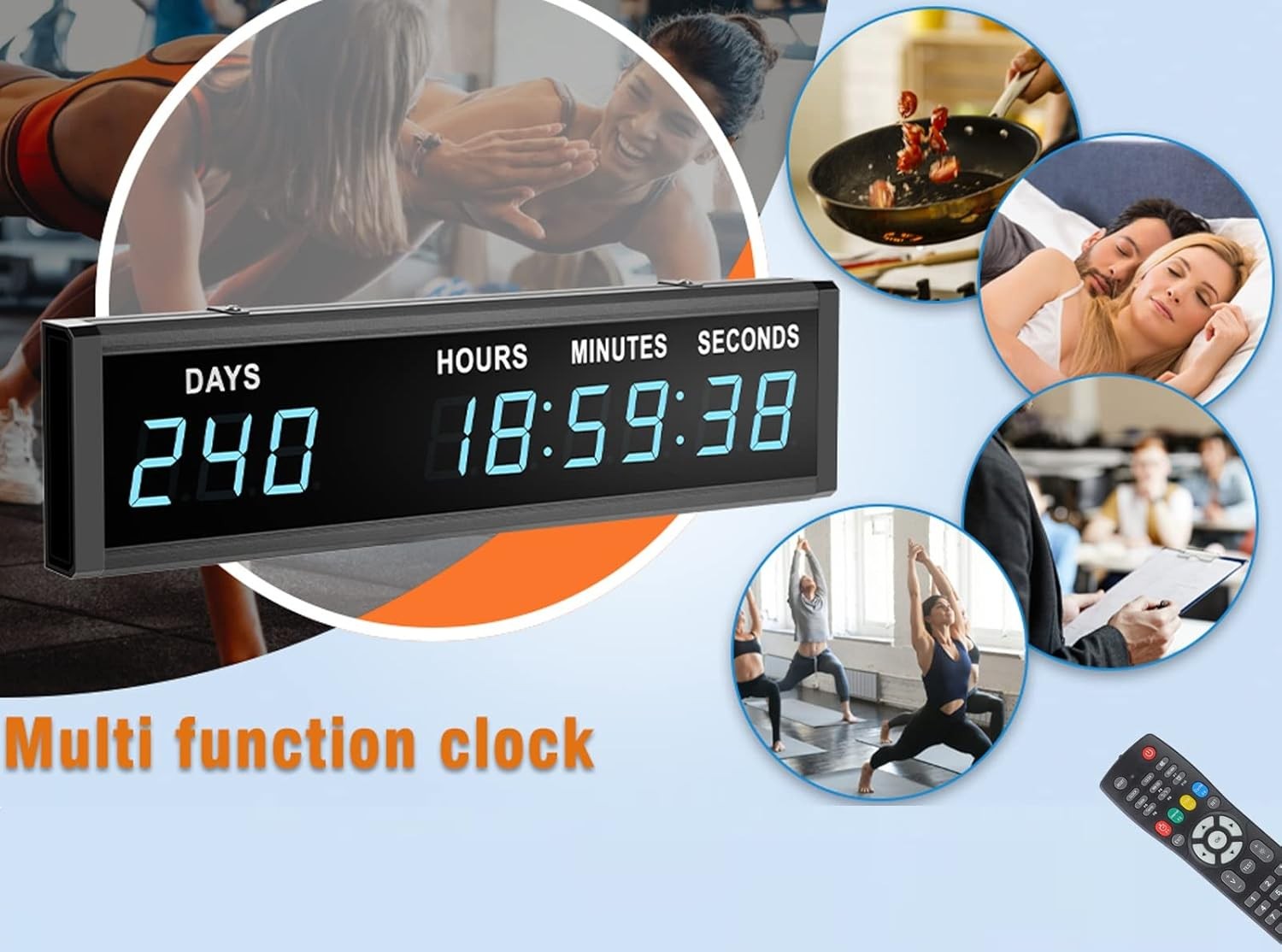 Blue 1.8" 9Digits Large LED Countdown Count Up Days Clock with Remote Christm...