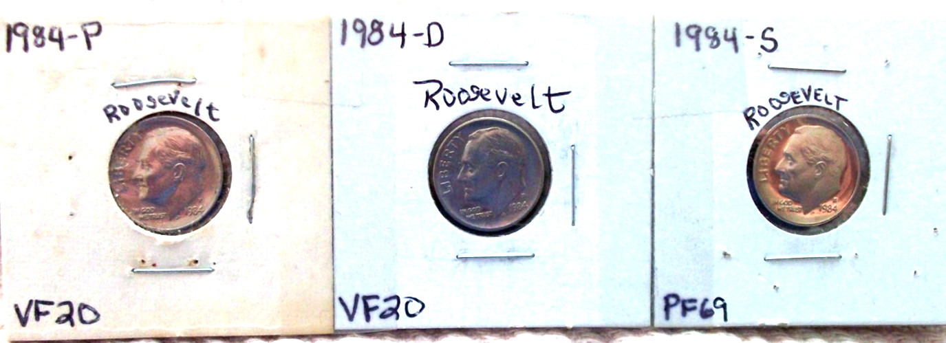 1984-P VERY FINE / 1984-D VERY FINE / 1984-S HIGH END PROOF ROOSEVELT DIMES