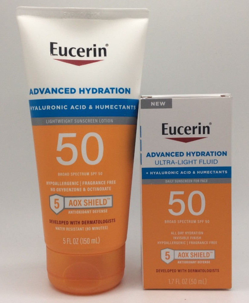 Eucerin Advanced Hydration Ultra-Lightweight Sunscreen SPF 50, EXP 08/2026 (2PK)