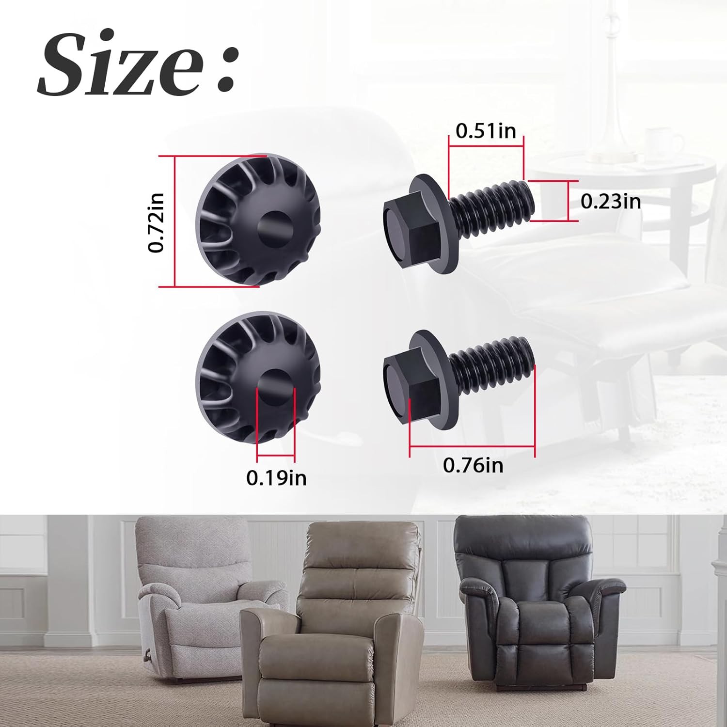 2 Pcs Black Bolts w/Grommets Fits Lazy Boy La-z-boy Rocker Recliner Deck Chair