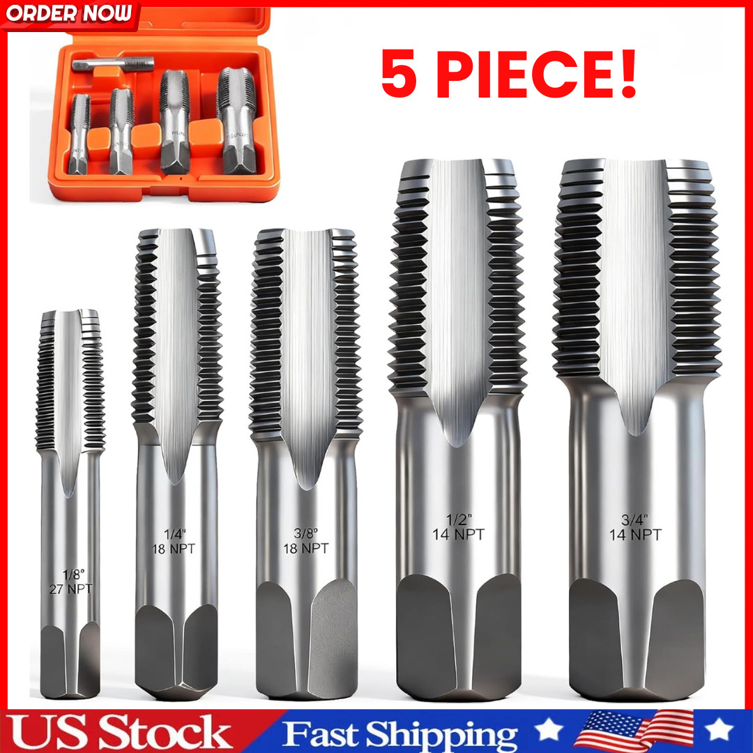 Professional 5 Piece NPT Pipe Tap Set Carbon Steel NPT Thread Forming