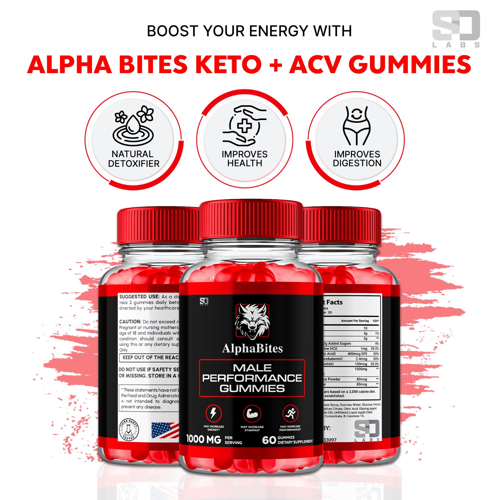 (5 Pack) Alpha Bites Male Gummies Advanced Performance and Stamina (300 Gummies)