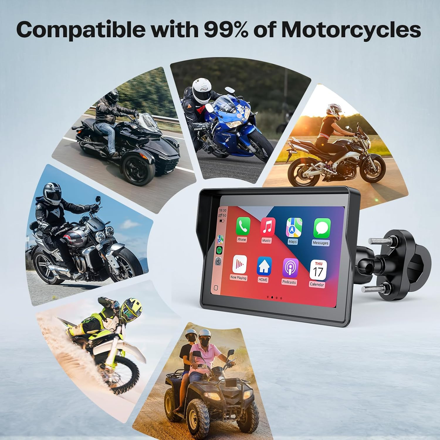 Motorcycle Carplay, 5-inch HD Touchscreen, GPS Navigation System with Android
