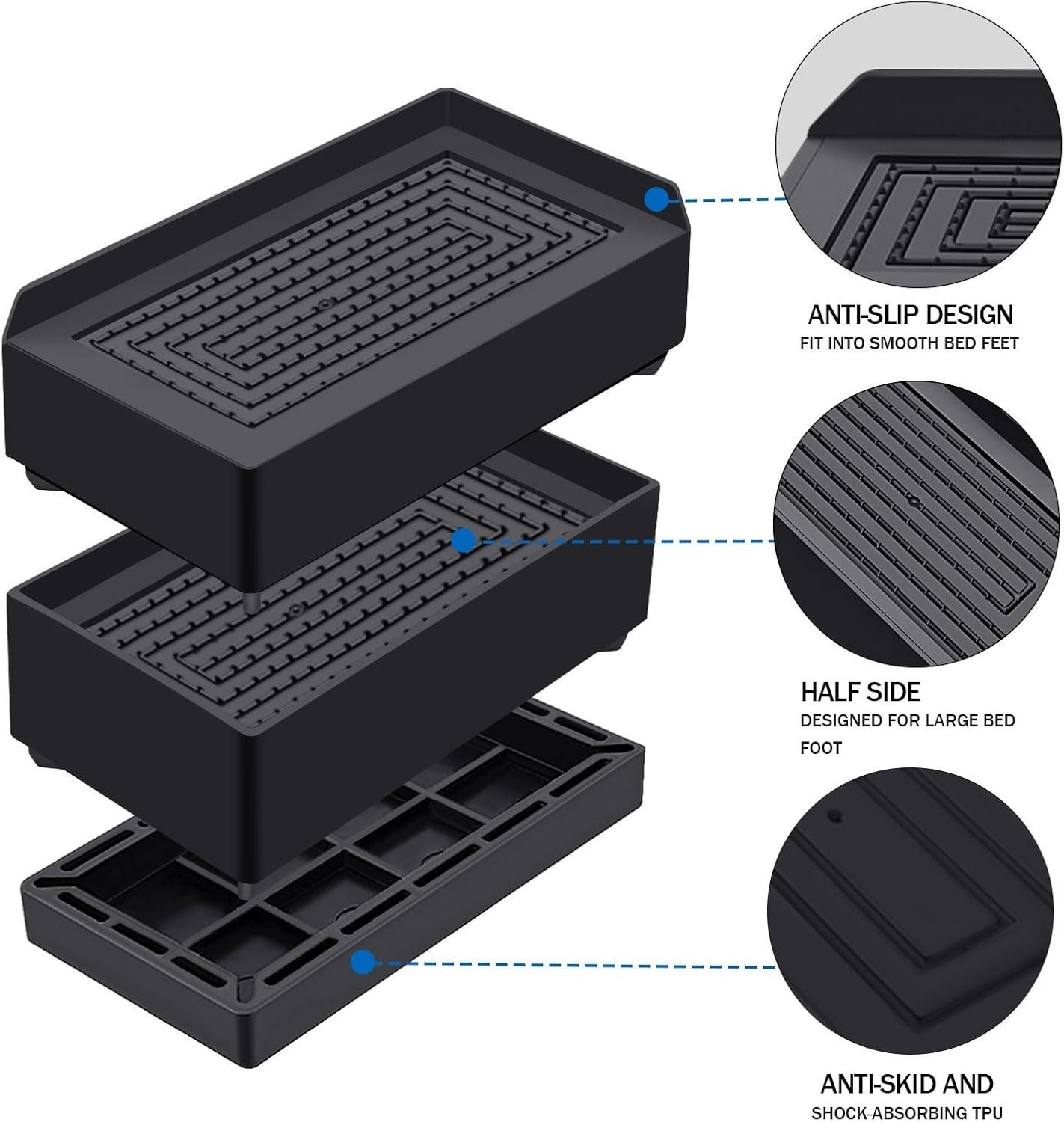 Rectangle Bed Risers Heavy Duty Adjustable Furniture Risers for Couch Bed Sof...