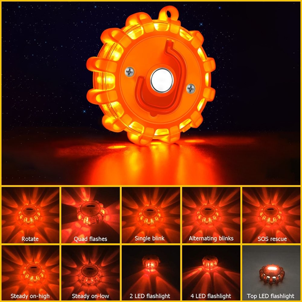 2PCS LED Safety Flare Warning Disc Flashing Roadside Light Strobe Beacon