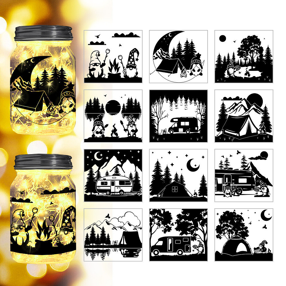 1set 12pcs Silhouette Stickers Cutouts for Jars Window Glass Wall Wishing