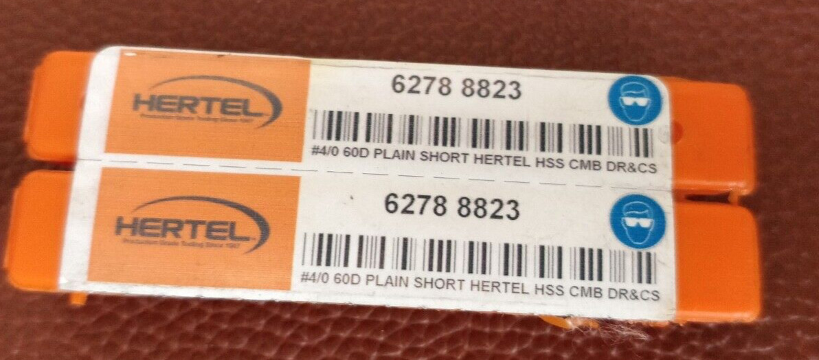 2pack. HERTEL Combo Drill & Countersink: #4/0, 1/8" Body Dia, 60°/118°,  HSS