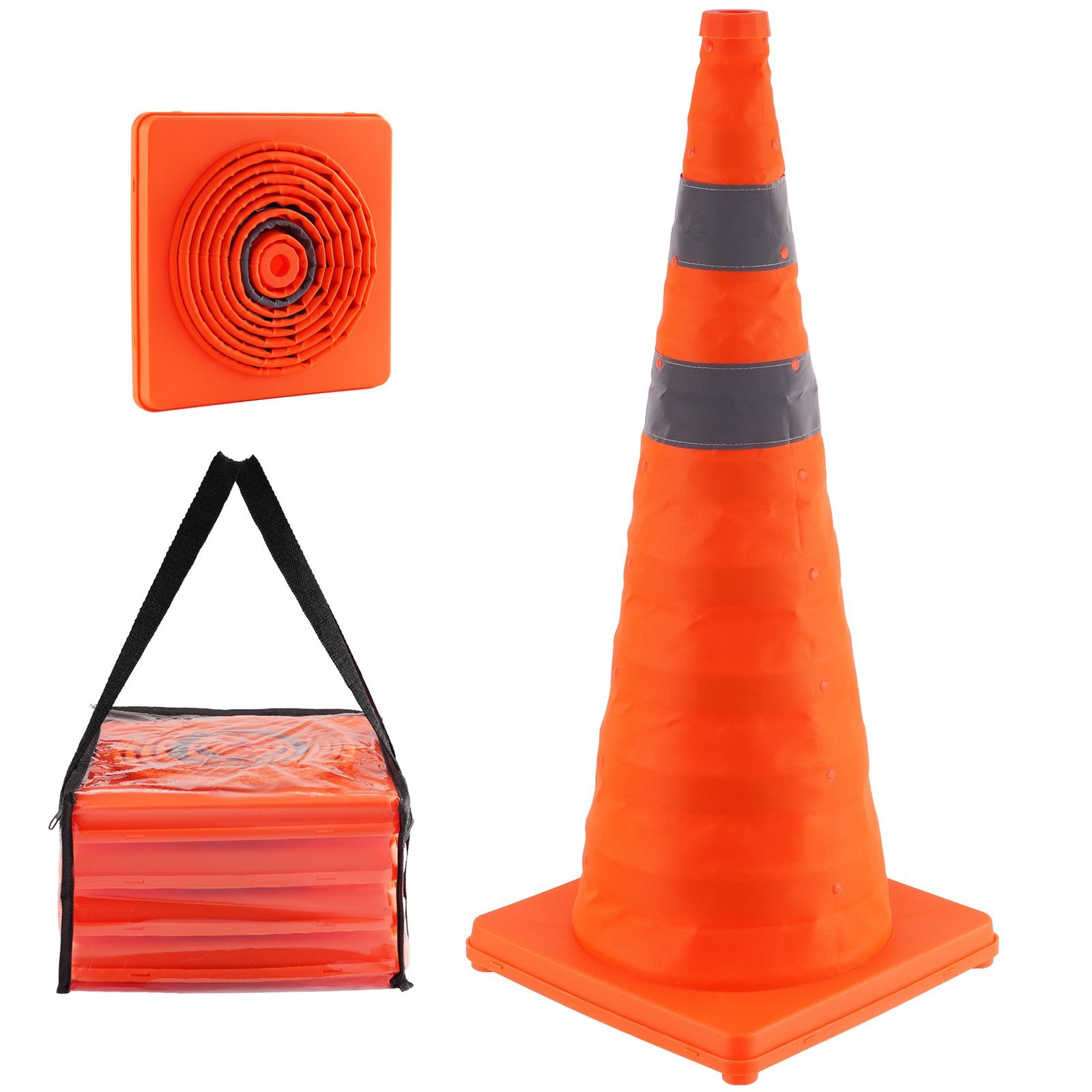 Collapsible 28in Safety Cones 4 Pack Reflective Storage Bag
