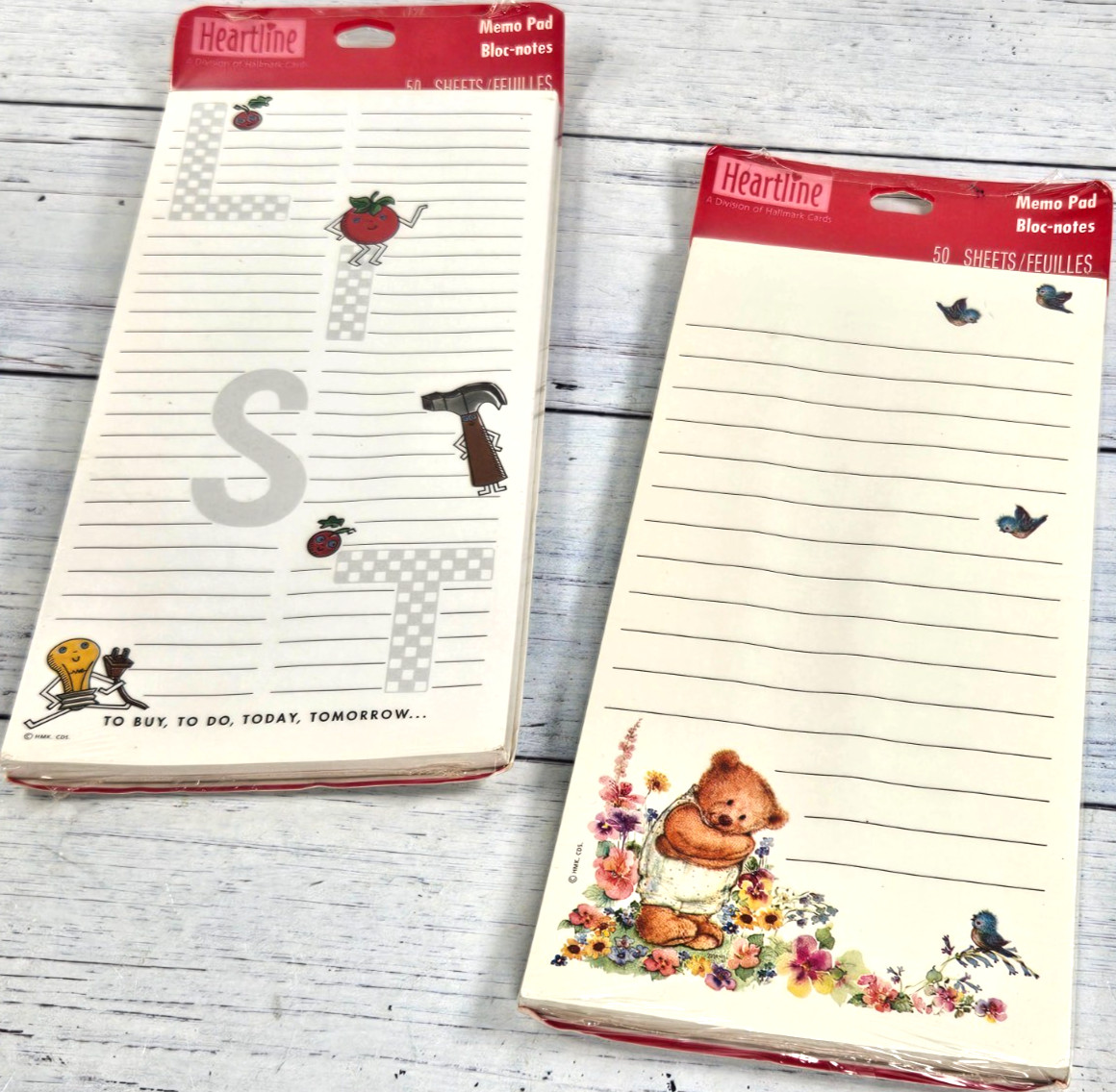 HEARTLINE Cute Memo Pads Set of 2, 50 Sheets Teddy Bear & Bluebirds & To-Do List