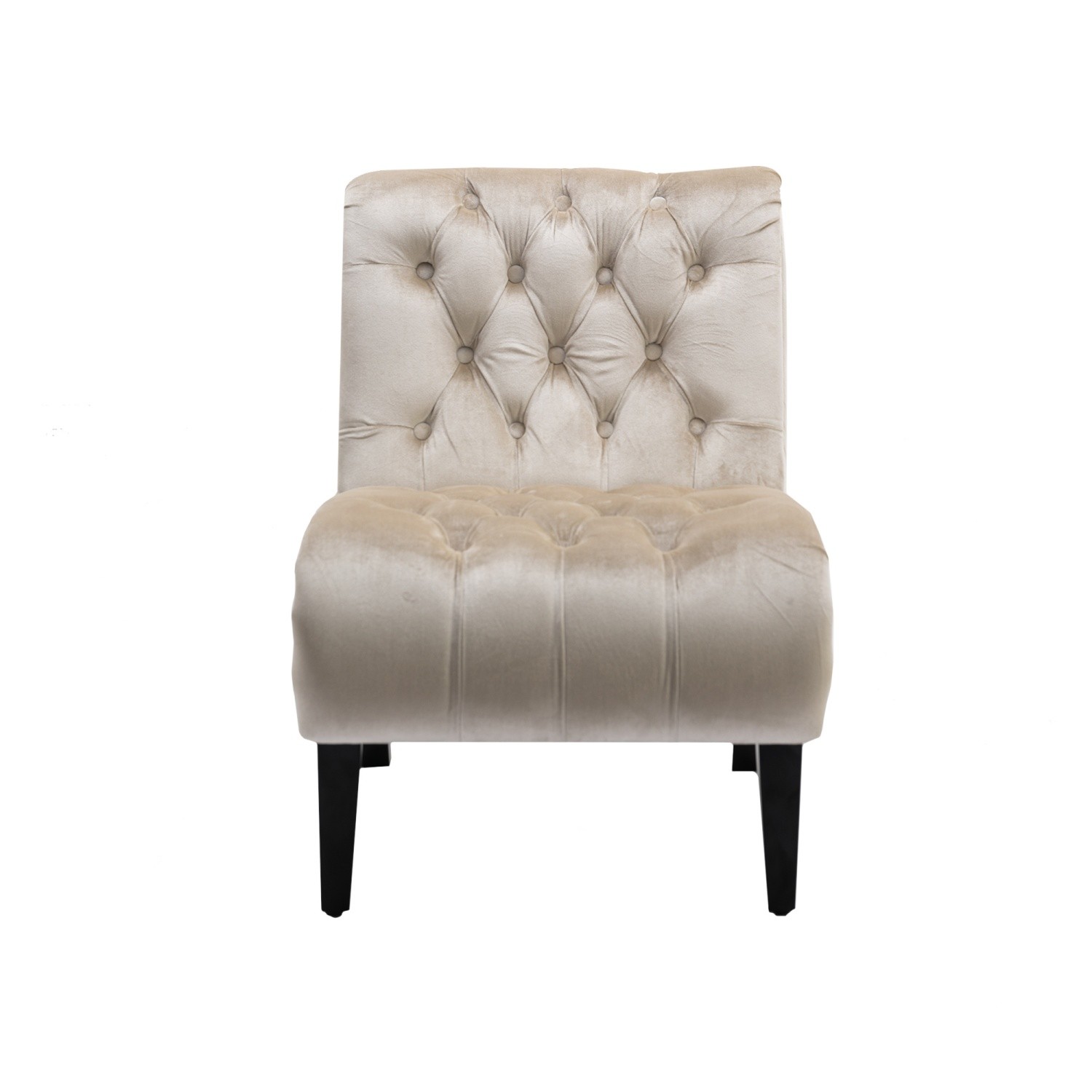 Armless Velvet Tufted Accent Chair Lounge Chair w/ Solid Wood Legs for Apartment
